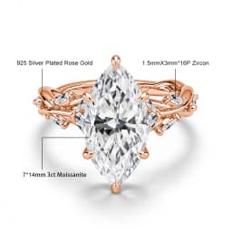 Real 14K Gold Filled Moissanite Wedding Ring 3CT Marquise Cut GRA Diamond Nature-Inspired Au585 Engagement Ring for Women