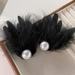 2pcs/Set Black White Color Feather Hair Clips Pearl Plush Ballet Girl Alligator Barrettes Elegant Headwear For Party Performance