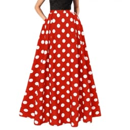 Dot Print Retro A-line Big Hem Skirt Women Maxi Skirt High Waist Side Pockets Loose Full Length Lady Prom Party Long Skirt