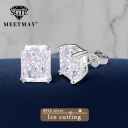Bocarman Ice Cut Zircon Stud Earrings S925 Silver Paraiba Tanzanite Blue Mint Green Rectangular Multicolor Women Fine Jewelry