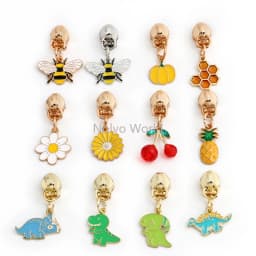10/30/100PCS Cute Enamel Bee Sunflower Cherry 5# Zipper Puller Slider Heads For Tape Purse Bags Hangbag Charm Gift Accessories