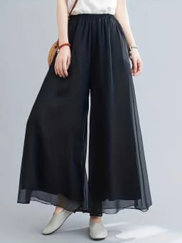 Thin chiffon wide leg pants for women in spring and summer, double layered drape, loose and slimming, cool long pants
