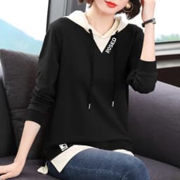 Spring Autumn Thin Hoodie Women's Long Sleeve Top Large Size Base Shirt Fake Two-Piece Comfortable Breathable Commute Style