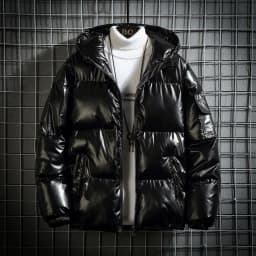 Men's Short Thickened down Cotton Jacket Silver Shiny Surface Autumn Winter Hooded Couple Trendy Bread Coat Male Fashionable ...