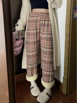 Lamb Velvet Fce Lined Thi Plaid Casual Pants Women's Autumn Winter Loose Straight Leg Wide Leg Cotton Spwear Trousers
