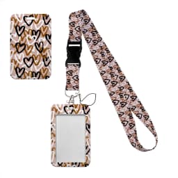 Simple Marble Heart Rainbow Card Holder with Buckle Lovely Hanging Rope ID Pass Hang Accessories Holder Lanyard Passr Case