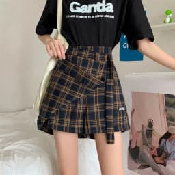 Spring Autumn plus Size Plaid A-Line Skirt Women's Frock Korean Style High Waist Short Skirt Trendy Ins Wide Leg Pants