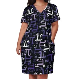 Math Lessons Print Dress V Neck Geometry Kawaii Dresses Woman Street Wear Print Casual Dress With Pockets Plus Size