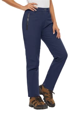 TACVASEN Women's Warm Fleece Lined Windproof Waterproof Shell Pants Soft Work Pants Outdoor Hiking Ski Trousers with Zip Pockets