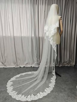 Customized 2 Layers Wedding Veil with Eyelash Lace, 1.5m/2m/2.5m/3m Bridal Veil with Blusher, 2T Eyelash Lace Veil