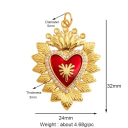 New in Sacred Red Heart Charm Victorian Love Zircon Charm Pendant,Fashion Wing 18K Gold Plated for Jewelry Making Supplies P04