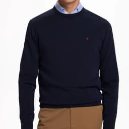 CH Men's Crew Neck Sweater Slim Fit Long Sleeve Knit Pullover with Red Embroidery Business Casual Top