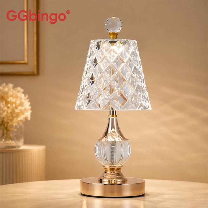 GGbingo Crystal Desk Light Home Decor LED Table Light Luxury Table Lamp Rechargeable Bedside Light Reading Lamp