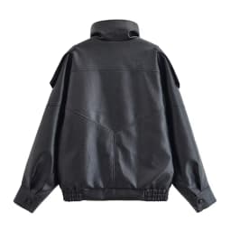 Women's Jacket 2026 Autumn New Black Long Sleeve Pebble Faux Leather Jacket Motorcycle Style Personality Fashion