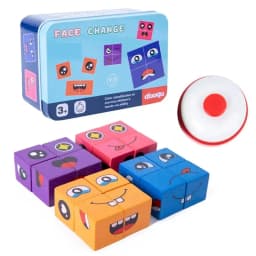 Wooden Face Changing Cube Toys Building Blocks for Cartoon Puzzle Montessori Jigsaw Educational Board Game Family Toys