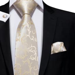 Hi-Tie Champagne Beige Floral Solid Design Silk Wedding Tie For Men Quality Hanky Cufflink Fashion Nicktie Business Dropshipping