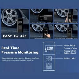 Portable Tire Inflator, 150 PSI Cordless Air Compressor with Digital Pressure Gauge, Auto Shutoff and Preset Modes, Rechargeable Air Pump for Car Tires, SUVs, Motorcycles, Bicycles, Sports Balls and Road Trips