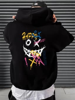 Happy Word Funny Personality Colorful Pattern Hoody Men Pocket Comics Pullover Autumn Soft Streetwear Fashion Hip Hop Clothing