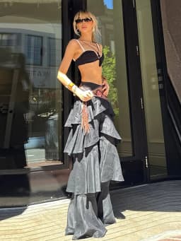 Chic Women's Solid Cascading Ruffles Flare Pants Chiffon High Waist Female Black Trousers 2026 Summer Lady All-match Trouser New
