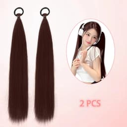 2 Pack Synthetic Black Ponytail Extension with Elastic Tie, Braid Ponytail Extension Braid Hair Extensions for Girls Women