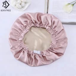 Birdtree 16MM 100% Real Silk Bonnet, Women Double Layer Sleeping Night Cap, Pure Hair Wrap Elastic Headwrap A34324M