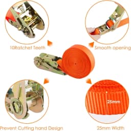 Ratchet Straps Heavy Duty 10 Pack -6M x25mm - 800 kg, 0.8 t Break Strength w/ Safety Lock - Cargo Straps for Moving, Appliances