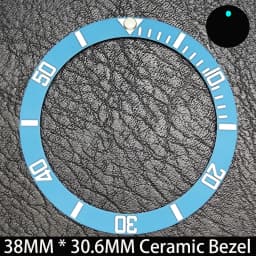 Sloping 38mm * 30.6mm Ceramic/Aluminum Blue Luminous Bezel GMT and Diving Watch Insert Fit for 40mm Watch Case Replacement Watch