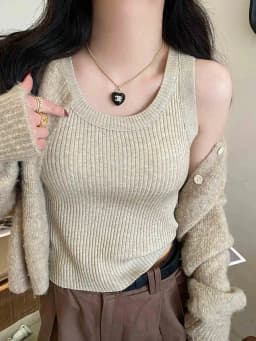 2026 Spring Summer Slim Fit All-Match Crop Top Women Tank Top Knit Camisole Solid Color Inner Wear Base Top