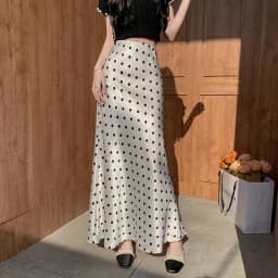 Satin Polka Dot Mermaid Skirt - Flowy Bodycon Midaxi High Waist Flattering Skirt for Women