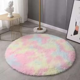 VIKAMA Tie-dye Plush Round Carpet Mat Fluffy Round Rugs For Girls Bedroom Soft Shaggy White Carpet Home Decor Kids' Room Mat