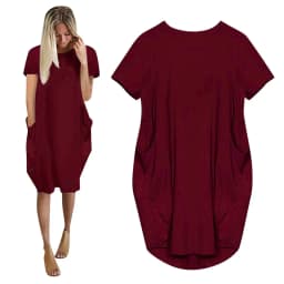 Plus Size Women Short Sleeve O-Neck Loose Casual Dresses Casual Short Sleeve Shirt Mini Dresses Round Neck Pockets Sexy Female T