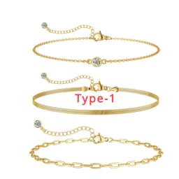 3pcs 14K Gold Plated STAINLESS Waterproof Bracelet Sets for Women Girls Snake Chain Cuban Link Cuff Bangle Stackable Bracelets