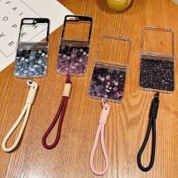 Cherry Blossom Lanyard Phone Case For Samsung Galaxy Z Flip 8 7 FE 6 5 4 3 5G Folding Hard Clear Cover For Samsung Z Flip7 Flip6