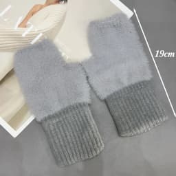 Luxury Mink Fleece Soft Winter Half Finger Gloves Women Warm Solid White Plush Knitted Fingerless Gloves Wrist Mittens Writting