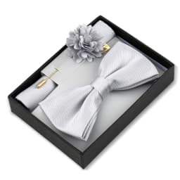 Bowtie Man Flower Brooch Set With Box Pocket Square Butterfly Lapel Pin Bow Tie Set For Men Wedding Suit Accessories Gift Cravat
