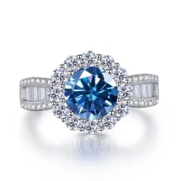 JoyceJelly 2ct Royal Blue Moissanite Ring for Cham Lady Round 8H8A Cut VVS1 Moissanite Diamond Dating Wedding Party Jewerly Gift