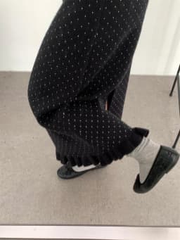 Autumn Winter Knitted Polka Dot A-Line Skirt Women's High Waist Straight Cut Long Skirt with Slit Back for City Commuting