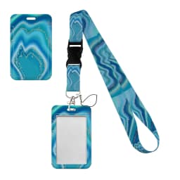 Simple Marble Heart Rainbow Card Holder with Buckle Lovely Hanging Rope ID Pass Hang Accessories Holder Lanyard Passr Case