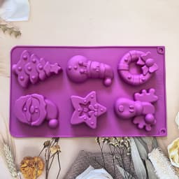 1pc 6-cavity Christmas shaped silicone mold, used for DIY mousse cakes, desserts, pastries, baking utensils