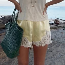 Satin Silk Lace Patchwork Shorts Women Vintage High Rise Lounge Knickers Comfy Soft Silky Pajamas Bottoms Elegant Sleep Shorts