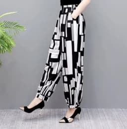 Cotton Silk Pants Women New Spring Summer Elastic High Waist Harem Pants Fashion Printed Casual Wide Leg Pants Female Trousers