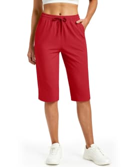 TACVASEN Womens Quick Dry Hiking Capris 4-Way Stretch Knee Length Pants Elastic Drawstring Waist Split Hem Cropped Trousers