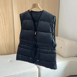 Janveny 2025 New Autumn Winter Drawstring Short Tank Women Ultra Light V-Neck White Duck Down Sleeveless Vest Warm Waistcoat