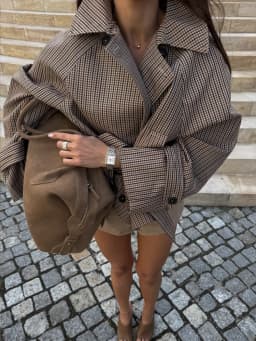 Plaid Windbreaker Grid Jacket Lapel Collar Double Breasted Trench Woman Coat Waist Tie Belt Long Sleeve Short Top Casual Clothes