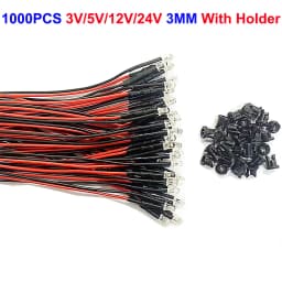 20-1000pcs 3mm 5mm 10mm LED Pre-wired water clear 3V 5V 12V Red Green Blue white RGB UV light-emitting diode with Plastic Holder
