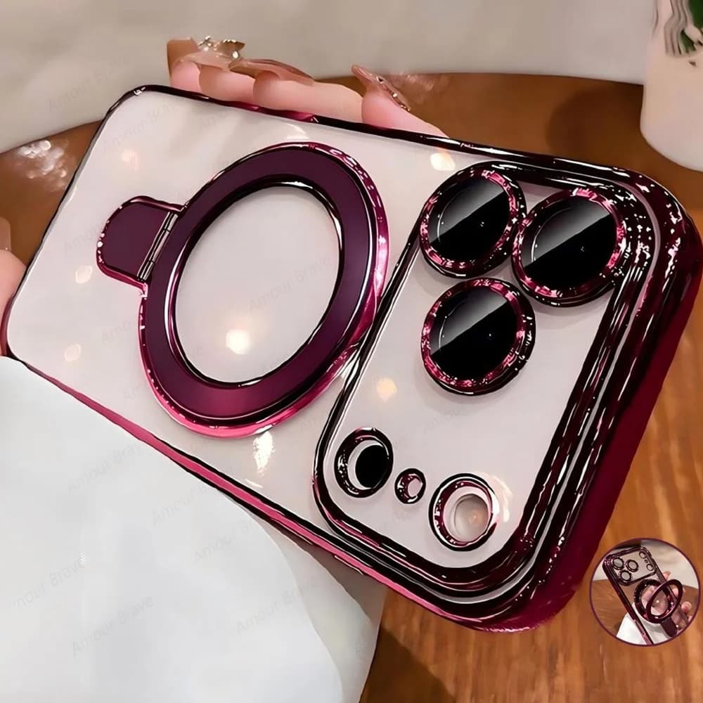 Luxury For Magsafe Bracket Case For iPhone 16 17 18 15 14 13 12 Pro Max 16 Plus Magnetic Ring Stand Holder Clear Acrylic Cover