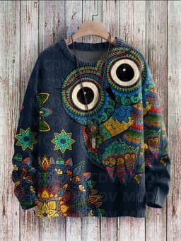 Cute Fox View Art Pattern Print Casual Knit Pullover Sweater Women For Men Sweater
