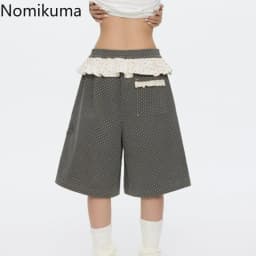 Patchwork Polka Dot Shorts for Women 2025 New Bottoms Ruffles Straight Wide Leg Pants Summer Casual Pantalones Cortos De Mujer