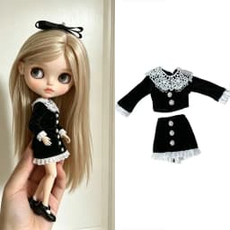 For Blythe Doll Outfit Clothes Luxury Checkered Coat Dress Set Sweet Princess Bowknot Skirt Clothing For Barbies OB24 Small 1/6