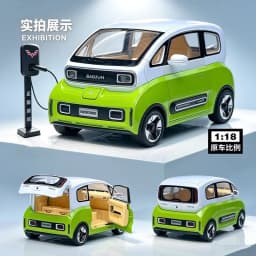 1:18 BAOJUN MINI EV Alloy New Energy Car Model Diecast Metal Toy Vehicles Car Model With Charging Pile Sound and Light Kids Gift
